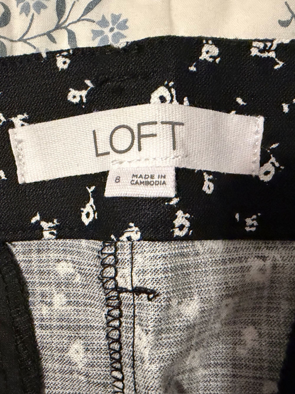 LOFT Black Skirt with White Floral Print